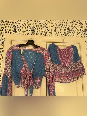 Boho Tie-Front Skirt Set in Teal & Purple by Walker and Wade